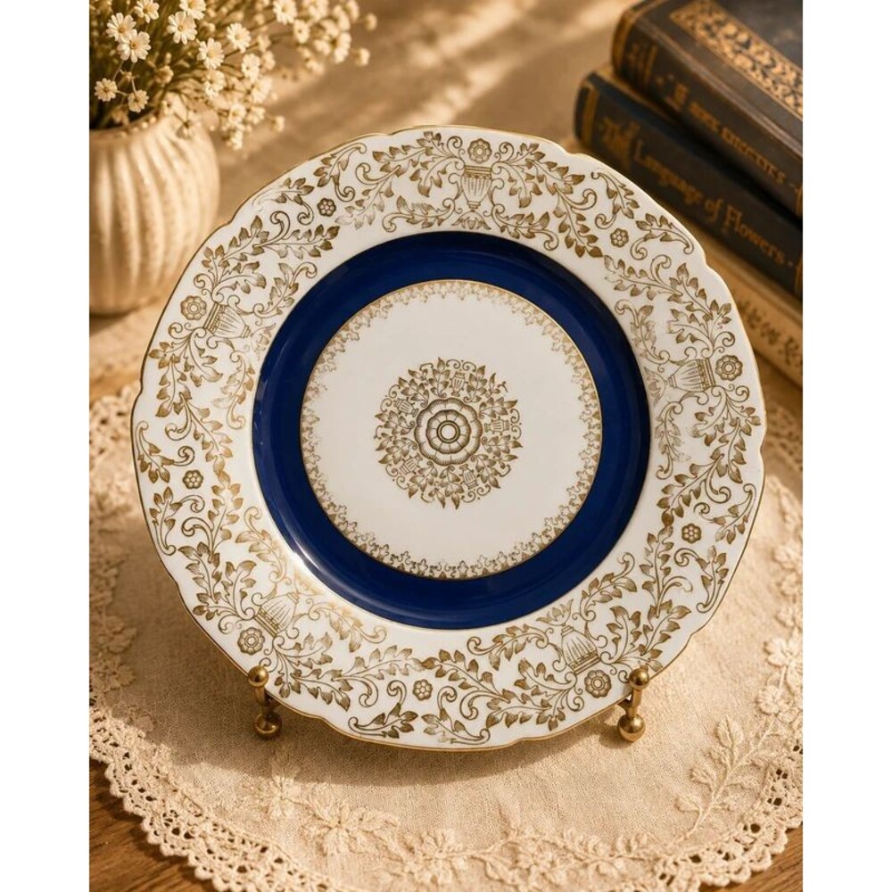 Baronet Czechoslovakia Cobalt Blue & Heavy Gold Scalloped Dinner Plate